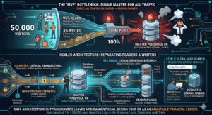 In a marketplace, traffic is heavily skewed. 95% of your users are just browsing, searching, and window-shopping (Reads). Only 5% are actually checking out or listing items (Writes).