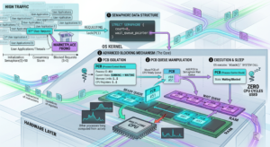 At an advanced/architectural level, a Semaphore is not just an integer. Inside the OS Kernel, it is a Data Structure (Struct) containing two things