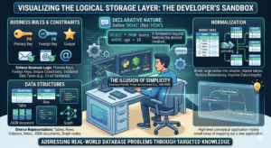 Logical data storage is entirely conceptual. It is the "What" of database architecture. It represents how data is modeled, structured, and perceived by the application layer and the software engineers writing the code.